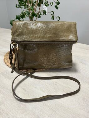 Margot Robbie Olive Fold-Over Leather Crossbody Bag